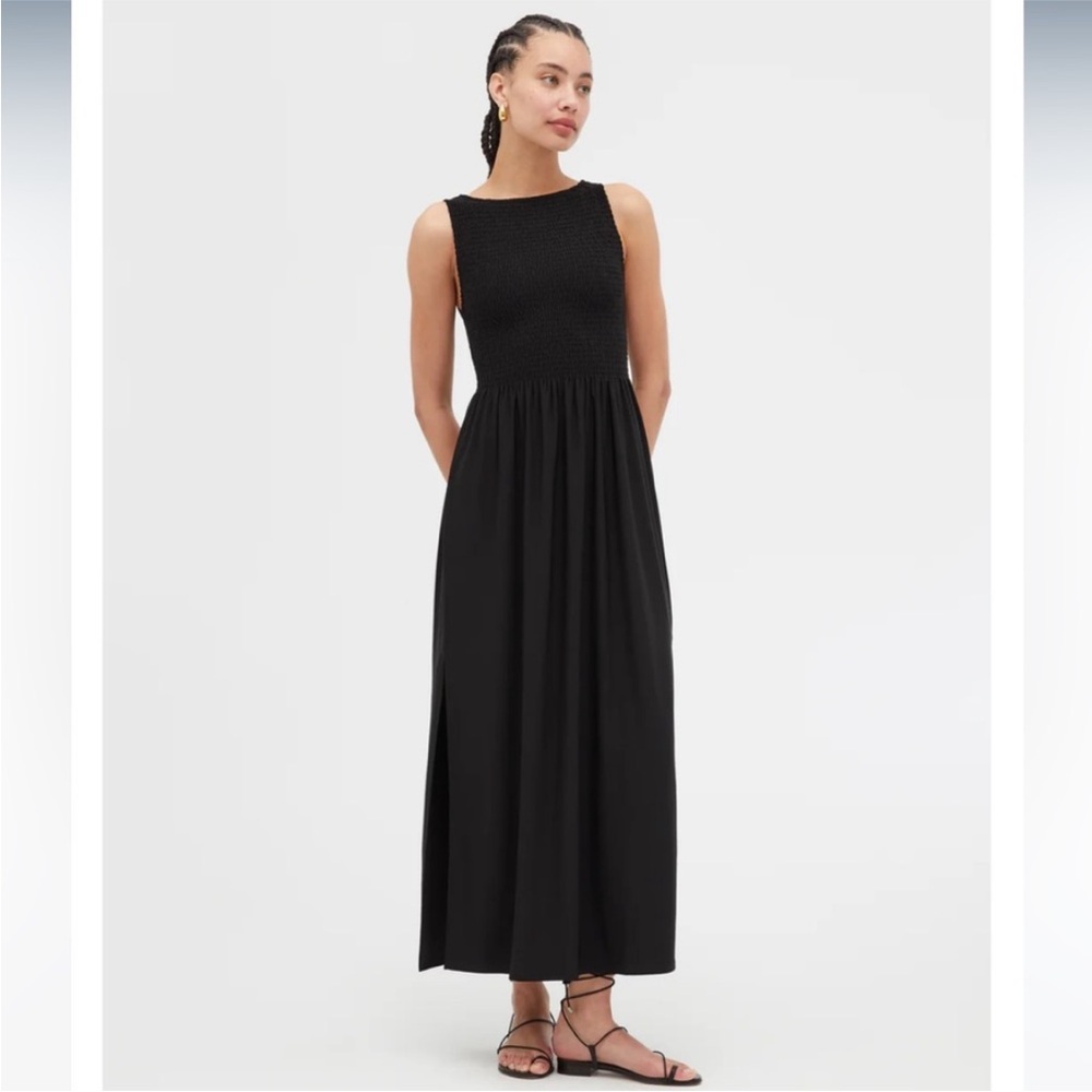 Hill House Black Smocked Bodice Midi Dress